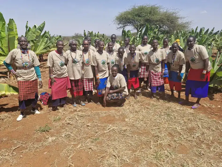 Enset Ambassadors standing together in front of their enset field in Kenya
